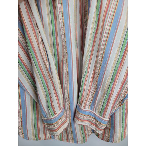 Lands End Men's Striped Long Sleeve Button Up Shirt Blue Green Red Yellow Sz XL - Picture 8 of 12